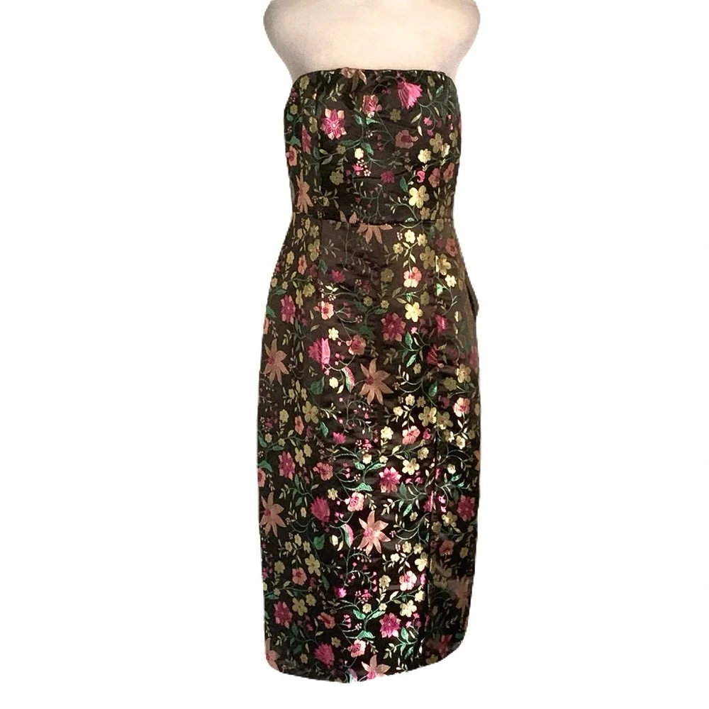 Lulu's Black Strapless Floral Midi Dress with Pink and Green Accents - Picture 2 of 8